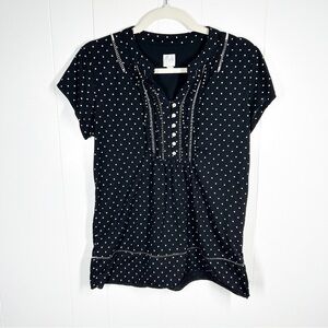 Aria Black Polka Dot Cap Sleeve Blouse Medium